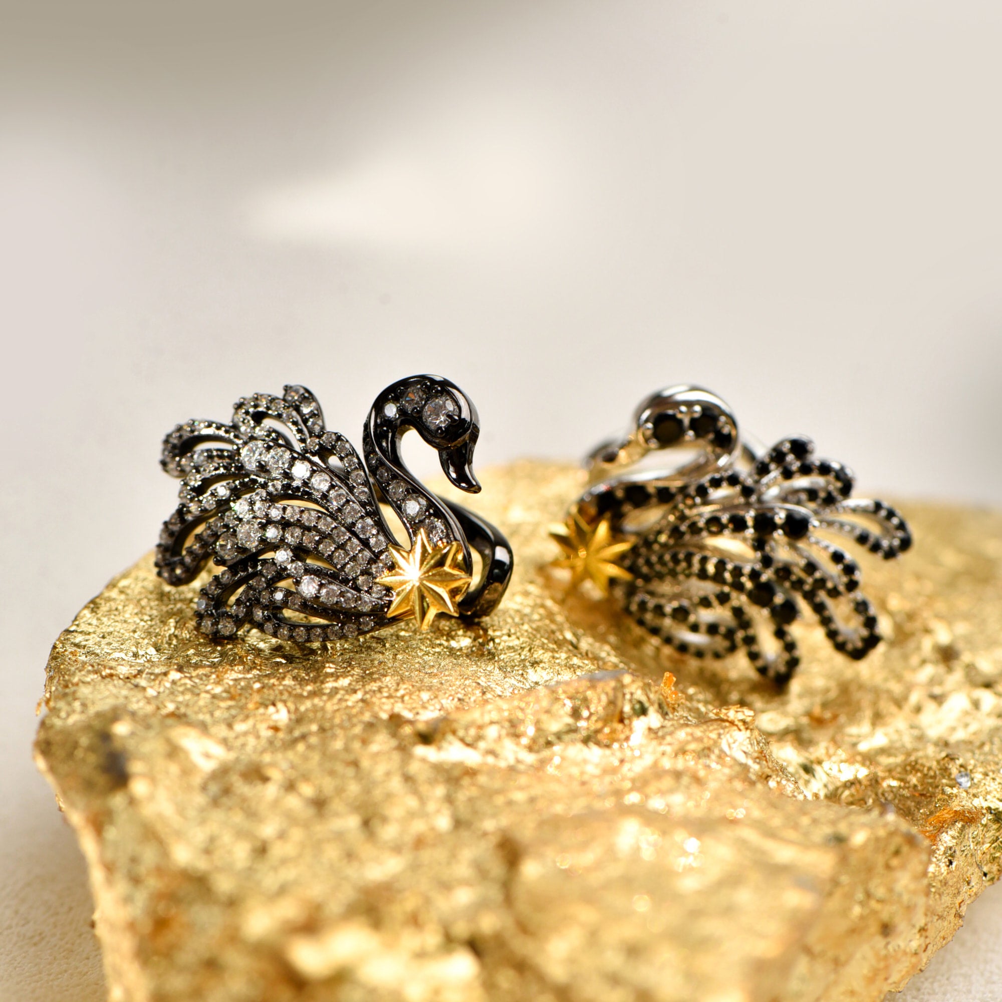 Black and White Swan Ear Cuff