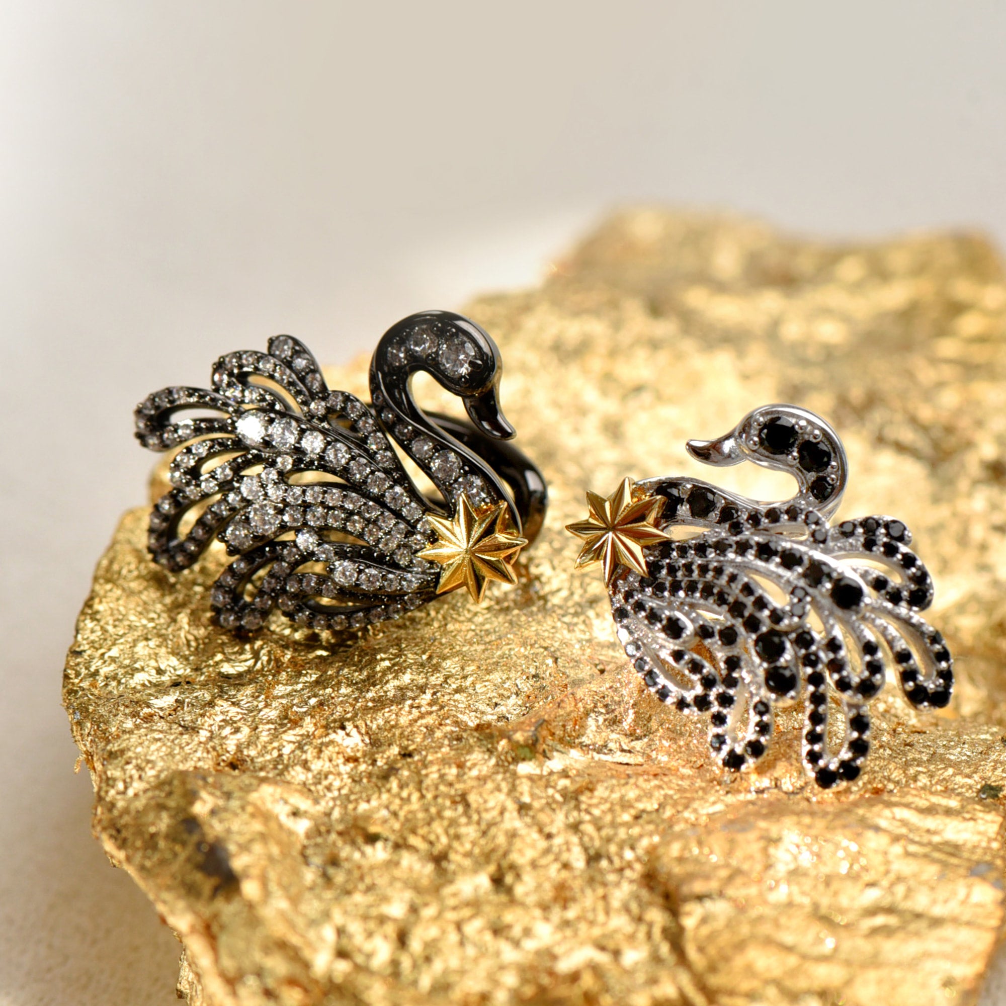 Black and White Swan Ear Cuff