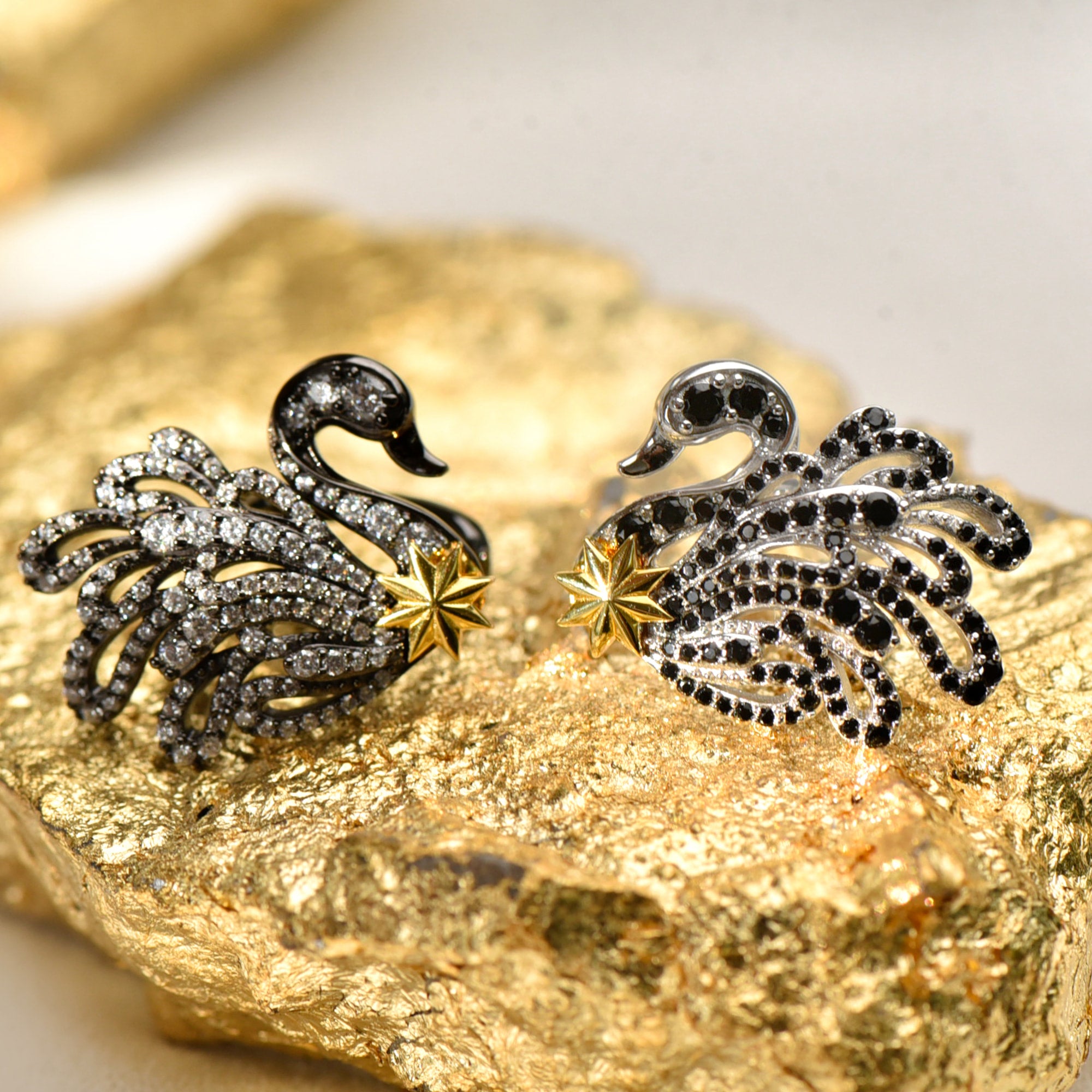 Black and White Swan Ear Cuff