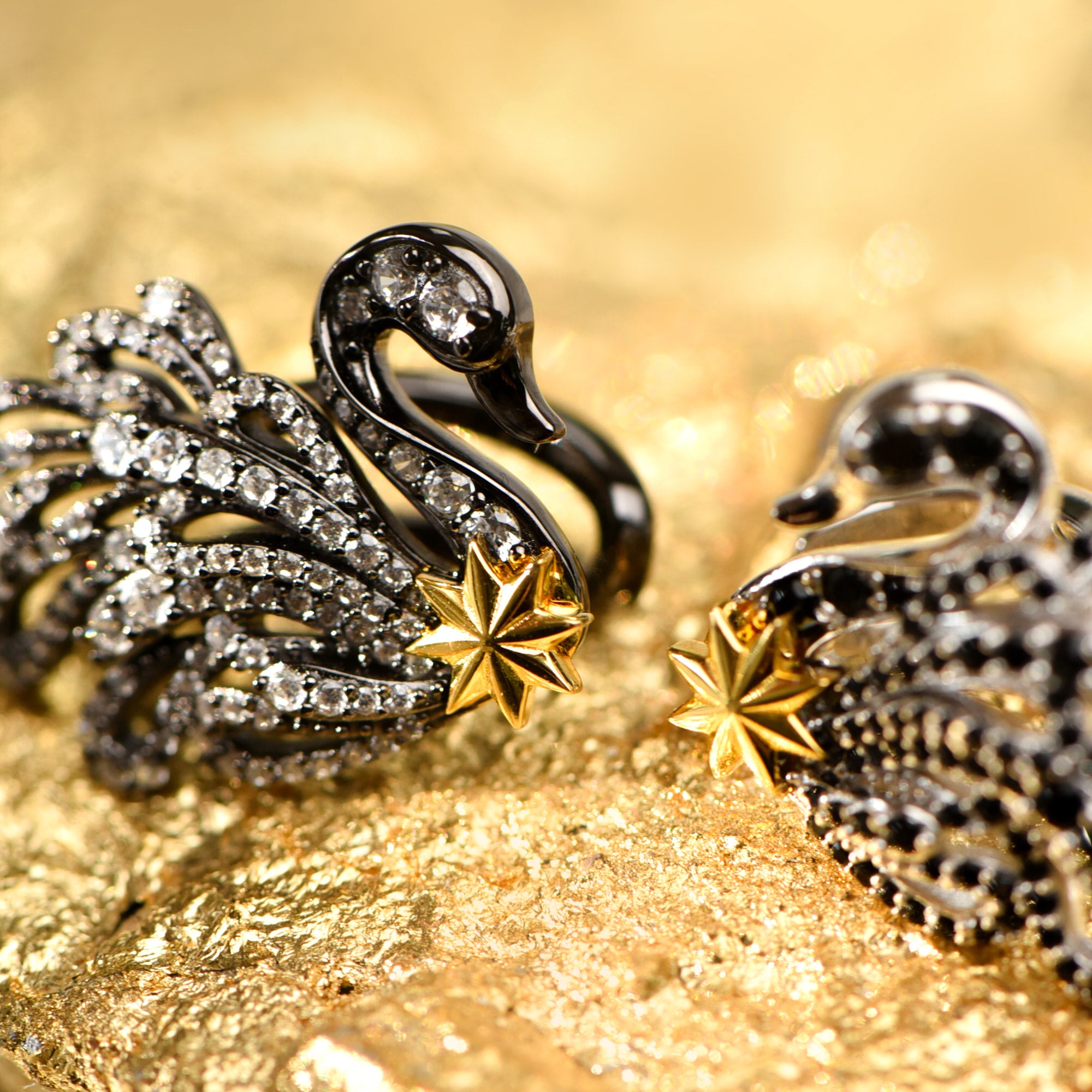 Black and White Swan Ear Cuff