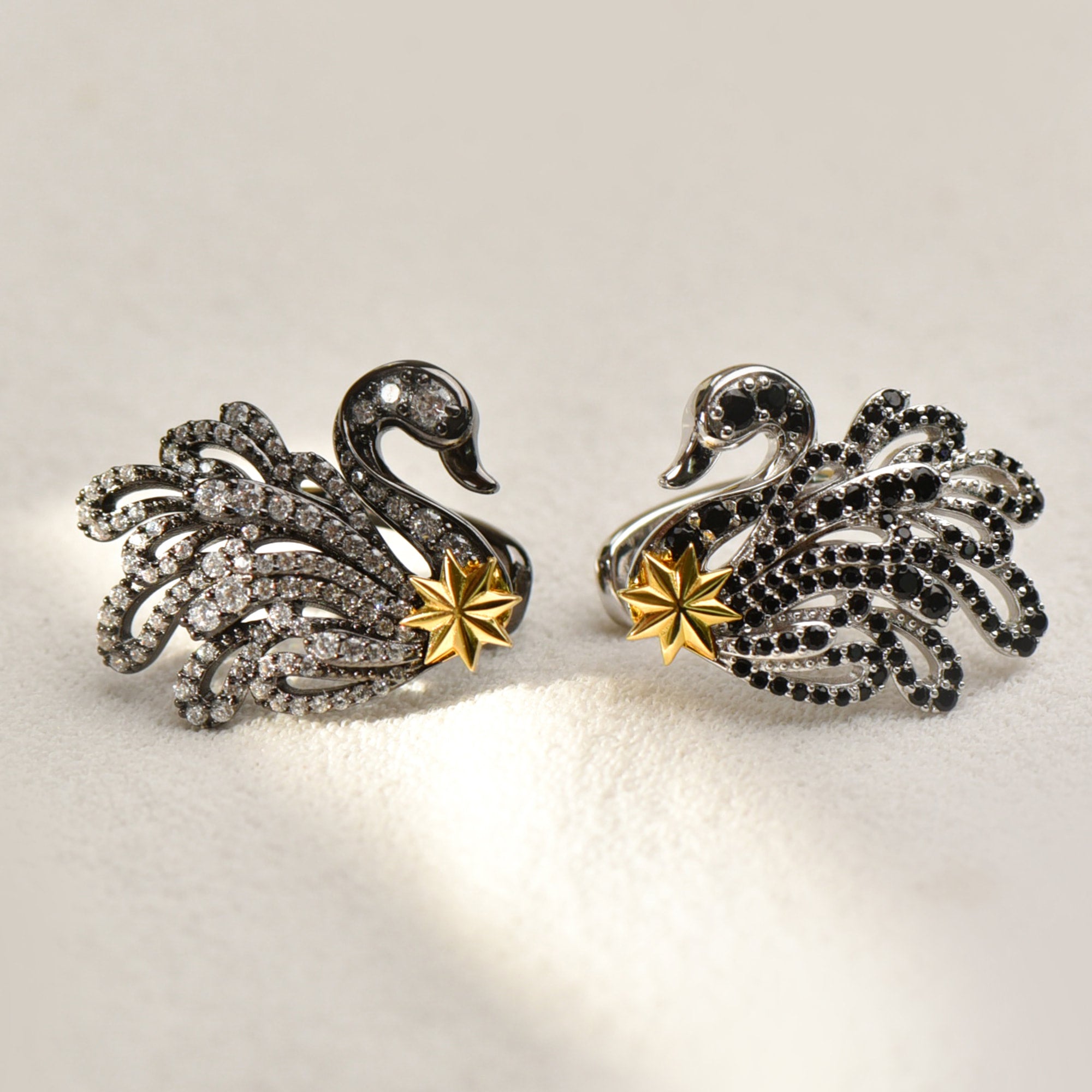 Black and White Swan Ear Cuff