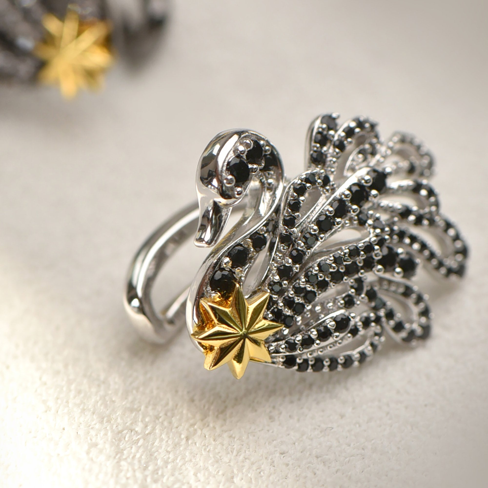 Black and White Swan Ear Cuff