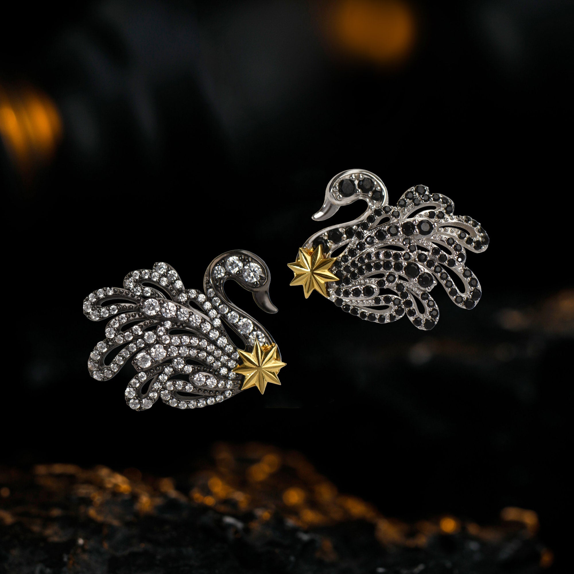 Black and White Swan Ear Cuff